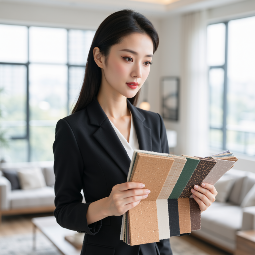 二十五岁左右女性策划师，穿着职业套装，手持笔记本，面带微笑，背景是办公室环境，展现专业形象